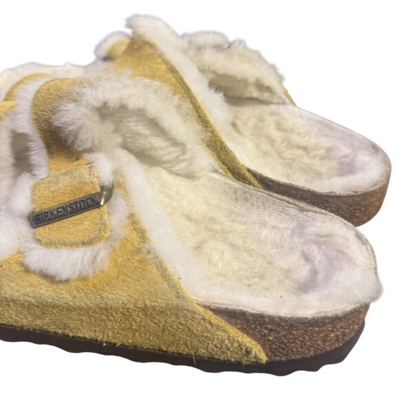 Birkenstock Arizona Fur Shearling Women’s EU 36/ W 5 Yellow Suede Leather Sandal - Picture 6 of 11